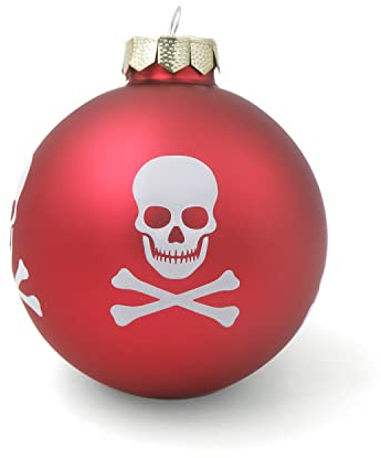 Weihnachtsschmuck - Weihnachtskugel - Christbaumkugel mit Totenkopfmotiv -Mattes Rot