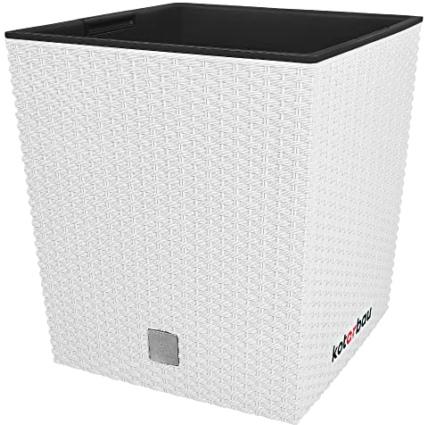 KOTARBAU® Blumentöpfe 64 L Höhe: 40 cm Weiß Pflanzentopf aus Kunststoff Übertopf mit Innentopf Blumentopf Set wie Rattan Pflanzentopf Innen Außen