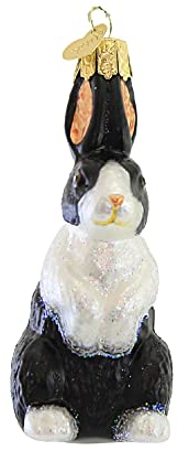 Old World Christmas Dekofigur Hase, aus Glas - Handgefertigtes Glasornament - Traditionell - Schwarz - Hängend - Weihnachtsschmuck