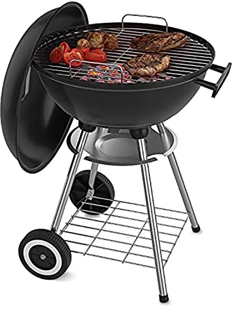 Parrilla de carbón portátil de 18 pulgadas con ruedas para cocinar al aire libre, barbacoa, camping, barbacoa, parrilla de carbón, redonda resistente con ruedas gruesas para patio pequeño