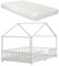 [en.casa] Kinderbett Treviolo mit Matratze 120x200cm Hausbett Holzbett für Kinder mit Rausfallschutz Bettgestell mit Lattenrost Spielbett Kiefernholz Weiß