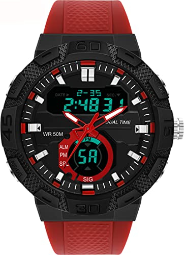 findtime Herren Digital Uhren, Spot Analog Digitaluhr für Männer Jungen 5ATM Wasserdicht Armbanduhr mit LED Beleuchtung 12/24H Wecker Stoppuhr
