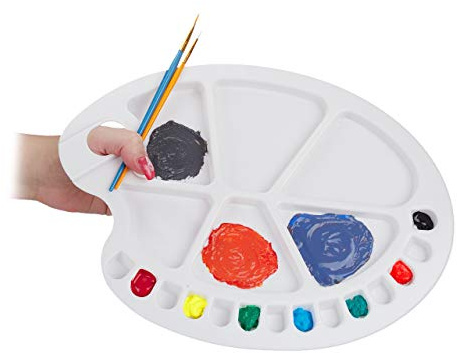 Relaxdays Mischpalette für Farben 2er Set, Malpalette mit Griffloch, weiß | für Schule und Künstler, mit 40 Mulden, Kunststoff
