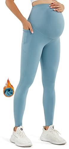 JOYSPELS Schwangerschafts-Leggings über dem Bauch mit Taschen, Nicht durchsichtig, Workout, Schwangerschafts-Leggings, Blaugrün, S