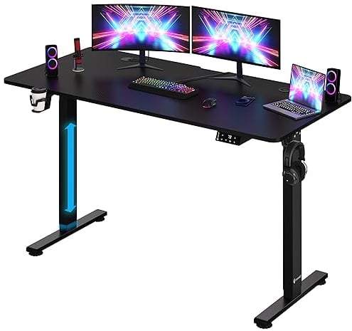 Casaria® Höhenverstellbarer Schreibtisch 140cm Schwarz Gestell Tischplatte Gaming Tisch LCD Display Memoryfunktion Elektrisch mit Zubehör Computertisch Büro