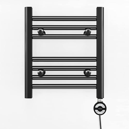 Myhomeware 300mm Wide Black Electric Bathroom Heated Towel Rail Thermostatic Warmer Radiator Precise Control (300 x 400 mm (BTU: 497))