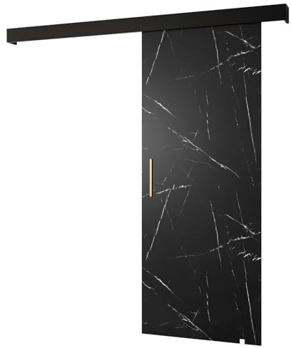 ABIKSMEBLE Salwador 1 Set di Porte Scorrevoli con Copertura del Binario - Porte Scorrevoli per Pareti Interne - Porte per Mansarda ad Incasso - Costruzione Solida - 90 x 204 cm - Marmo Nero
