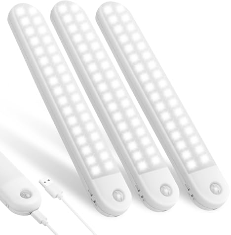 Vicloon Kabellose Unterschrankleuchte, 3 Stück, 72 LEDs, wiederaufladbar, USB-Lichter, Bewegungsmelder-Lichter für den Innenbereich, Unterschrankbeleuchtung, LED-Schrankleuchten für Schrank und Flur