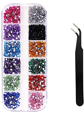 2500 Stück Strasssteine für Nägel, Nagelglitzer, Pailletten, Nagelaufkleber mit Kristallen, Nagel-Edelsteinen, AB Strasssteine mit Pick Up Pinzette für Dekorationssets Nagelkunst Zubehör, 2mm