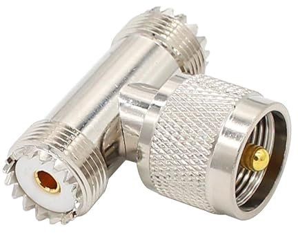 exgoofit PL259 T Connector Adapter Male to Female, UHF 1 Male to 2 Female, SO239 Male to SO239 Female Tee Coaxial Cable Splitter for Ham Radio CB Antenna