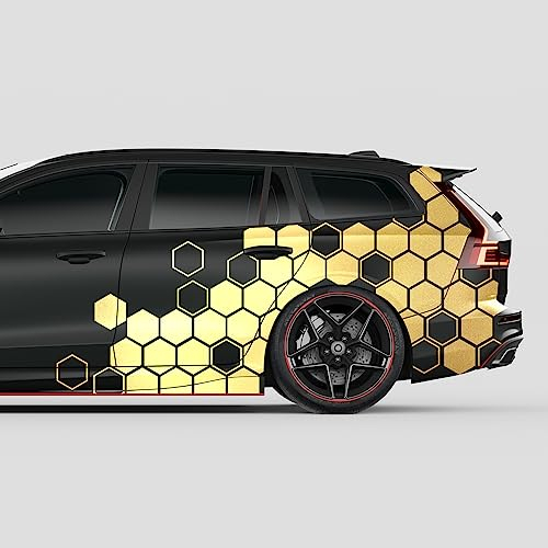 Finest Folia 2er Set XXL Auto Aufkleber je 200x60cm Motorrad Bus Sticker Kfz Zubehör Waben Tuning Dekor Linien Design Folie KX078 (04 Gold)