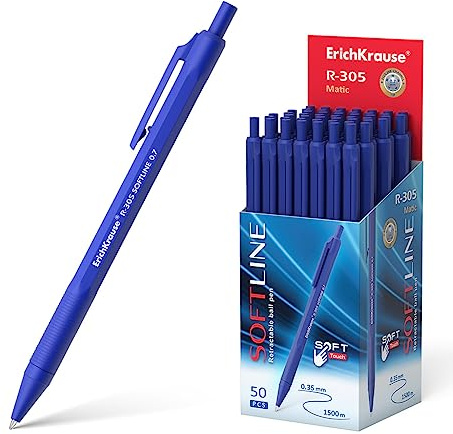 Erich Krause Druckkugelschreiber 0,35mm 50er Pack Blau - einfaches und weiches Schreiben - schlanke Form - Kulis & Schreibtischzubehör - R-305 Softline