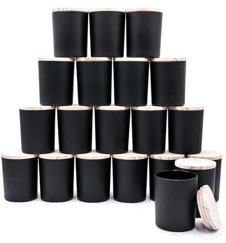 SHOWIN Lot de 20 bocaux vides épais pour la fabrication de bougies, pots vides de 200 ml avec couvercles en bois pour la fabrication de bougies, récipient d'échantillons, noir mat