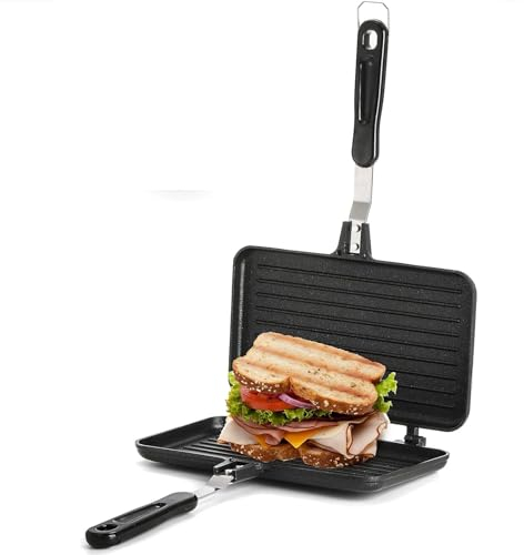 Portable Sandwich Maker, Non-stick Grill Panini Maker Pan with Handle for Breakfast Pancakes, Omelets, Toast
