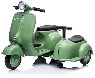 Moto Elettrica per Bambini Piaggio Vespa Sidecar Small 6V Luci Suoni LED Mp3 (Verde)