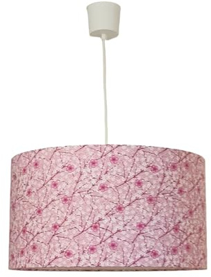 Générique Lustre suspension plafonnier abat-jour motif japonais vague seigaiha et fleurs de cerisiers rose idée cadeau anniversaire (Ø 35 cm)