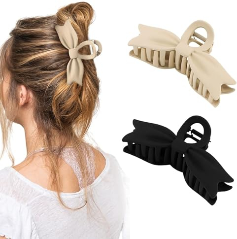Nayyana 2 Packungen große Krallenklammern für Frauen, Haarklammern mit Schleife, rutschfest, großer Halt, Haarklammern, matt, neutral, Haarspangen, stilvolles Haar-Accessoire
