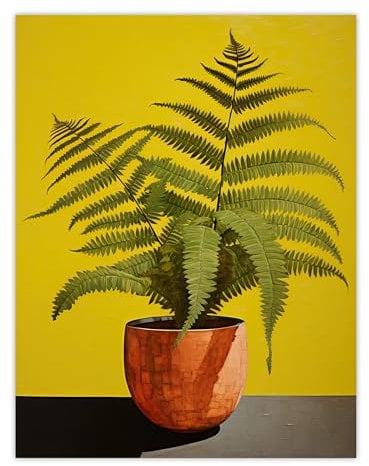 Wee Blue Coo Flourishing Ferns House Plant on Yellow Unframed Wall Art Print Poster Home Decor Premium