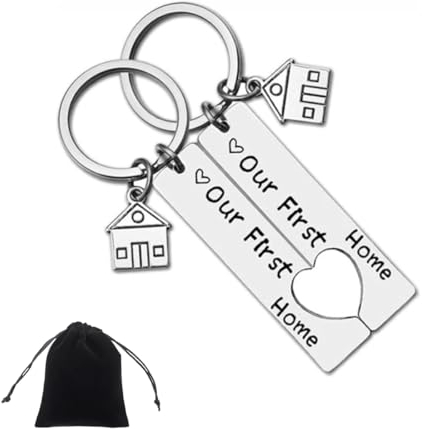 INGJIA 2Pcs 2024 Neue Home Keychische Hauswarming Edelstahl Schlüsselanhänger- Neues Zuhause Neue Abenteuer Schlüsselanhänger Reichweite Abschlussgeschenke Neue Haus Keyring Erstes Zuhause