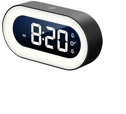 PETSTIBLE LED-Digitaluhr, batteriebetrieben, Schlafzimmer-Wecker, 5 Helligkeiten, mehrfarbig optional, 12/24 Stunden, Raumdekoration (schwarz)