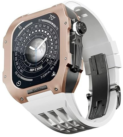 BRART Kit de modificación de reloj para Apple Watch 6 5 4 SE 44 mm caja de titanio+correa Viton, estuche de lujo y kit de modificación de banda (color: blanco 2, tamaño: 44 mm), 44MM, Agate