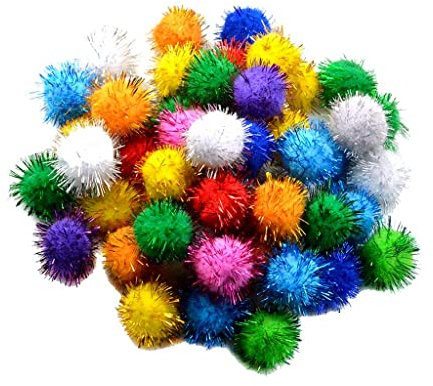 50x Glitzer Lametta Kugeln, Kunst Pompons, Lametta Katzenspielzeug