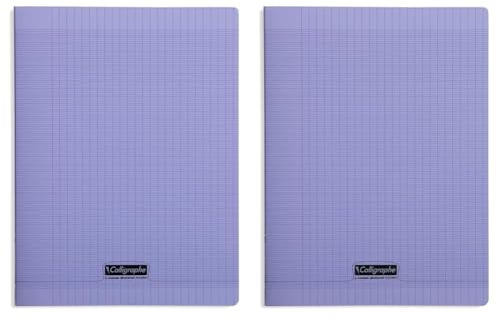 Clairefontaine Calligraphe 18197C Un Cahier Agrafé Violet (une Marque de 24x32 cm - 96 Pages Grands Carreaux - Papier Blanc 90 g - Couverture Polypro Transparent (Lot de 2)
