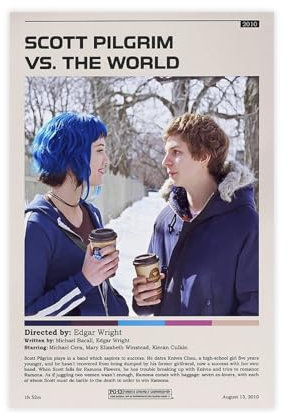 Hndeial Filmposter Scott Pilgrim vs. The World, Leinwand-Poster, Schlafzimmer-Dekor, Sportlandschaft, Büro, Raumdekoration, Geschenk, ungerahmt, 60 x 90 cm