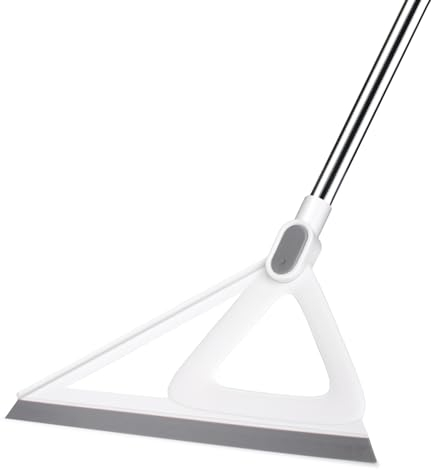 XXFLOWER Barredora mágica multifunción, escoba de silicona para interiores, goma de depilación de mascotas con mango de 140 cm de largo para habitación húmeda, ducha, baño, vidrio (blanco)