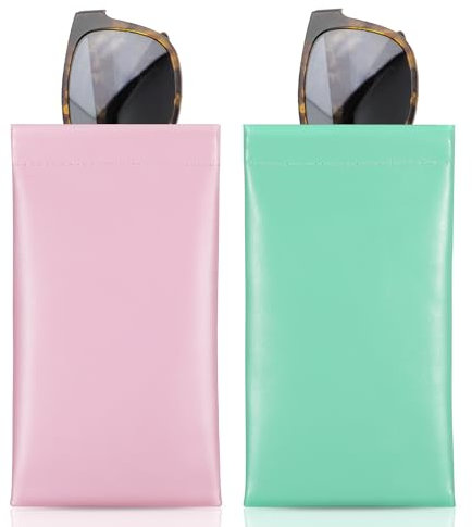 MoKo Weiches Brillenetui, 2 Stück Tragebar Sonnenbrillen Etui PU Leder Anti-Kratzer Sonnenbrillen Aufbewahrungstasche mit Reinigungstuch, Rosa & Mint Grün