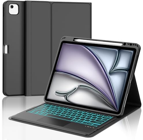Keyboard Case with Touchpad for iPad Air 13 inch (M3 2025, M2 2024), Wireless Detachable Bluetooth Backlit Trackpad Keyboard with Protective Cover and Pencil Holder for iPad Air 13 inch Tablet, Black