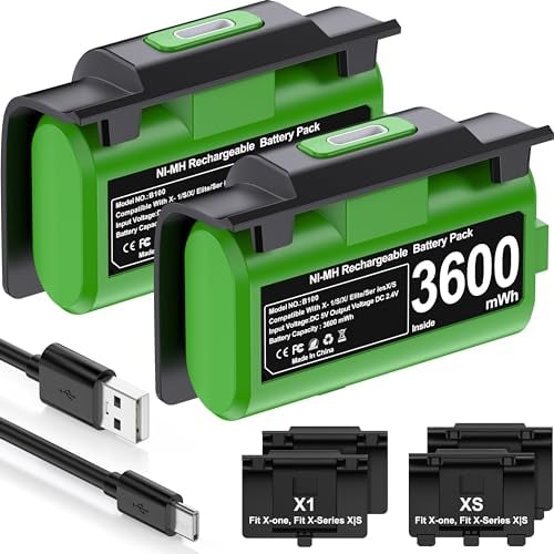 HELLCOOL Play y Kit de Carga USB Bateria para Mando Xbox One/Xbox Series, 2X3600mWh Bateria Compatible con la Mando Xbox One S/X/Elite, Xbox Series X/S, 12 Horas de Juego