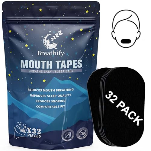 Mouth Tape for Sleeping (Black) – 32 Pack Sleep Tape & Snoring Aid for Men & Women – Hypoallergenic, Gentle and Effective Sleep Aid – Improves Sleep Quality & Supports Nasal Breathing