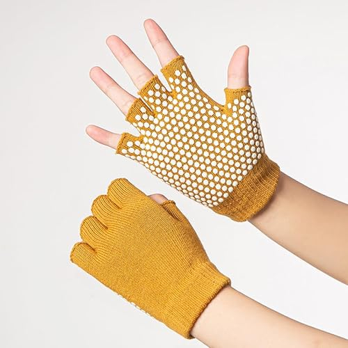 Bomclap Yoga Handschuhe, Griffige Gym Handschuhe, Damen Fingerlose Handschuhe, Gelb