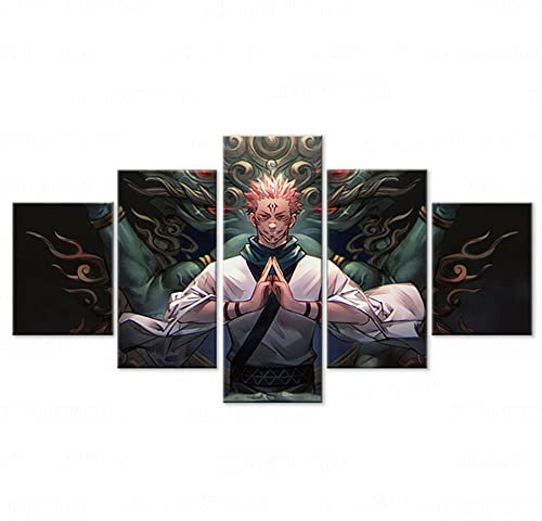 ACAIME Japanischer Anime-Charakter Yuji Tadori Poster Modern Kunstdruck Wandbilder Wohnzimmer Wand Deko Schlafzimmer Gemälde Bild Auf Leinwand Bilder Poster 5 Teilig Mit Rahmen(L:100x200cm)
