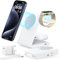 Meifigno 3 in 1 Foldable Magnetic Wireless Charging Station with PD 20W USB-C Adapter, Compatible with MagSafe, Charger Stand for iPhone 16/15/14/13/12 Series, Apple Watch, AirPods, White