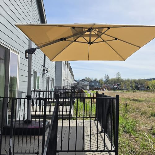 PURPLE LEAF Parasol Déporté 2,7 x 3,65 m avec Pied Toit Double UPF50+ Beige | Mât renforcé Ø8,6 cm, Mât et baleines en aluminium, La double toile réduit la pression jusqu'à 30 %, Professionnel, Piscine