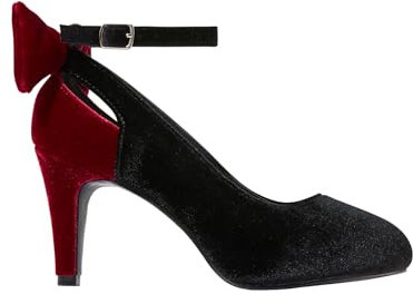 Joe Browns Women's Statement Bow Back Velvet Heels Pump, Black/Red, 6 UK
