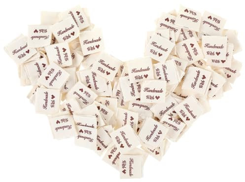 Ptwola 200 Stück Personalisierte Nähetiketten Handmade Stoff Labels Tags Kleideretiketten Handmade Stoffetiketten Textiletiketten Handmade Etiketten Nähen DIY Dekoration