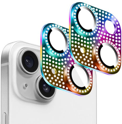 Kucheed 2 Pezzi Protezione per Obiettivo Della Fotocamera Bling Diamond per iPhone, Antigraffio in Metallo con Decorazione Colorata 3D per Fotocamera Posteriore per iPhone 13/iPhone 13 Mini