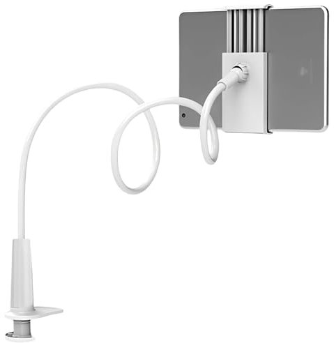 ZQuintuplian Tablet Holder For Bed, Tablet Holder Gooseneck Mount Flexible Arm 360 Clip Universal 360° Flexible Tablet Stand Holder For Reading In Bed, Gooseneck Holder White