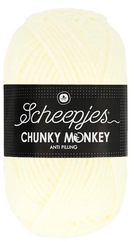 Scheepjes Chunky Monkey Aran Weight Yarn | 100g Ball | Anti-Pilling Acrylic | Soft & Hypoallergenic for Knitting and Crochet Blankets, Toys & Garments (1005 Cream)