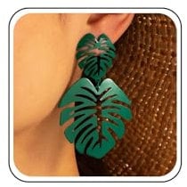 Yheakne Vintage Palm Leaf Dangle Earrings Green Monstera Leaf Earrings Tropical Green Plant Earrings Enamel Leaf Drop Earrings Jewelry for Women