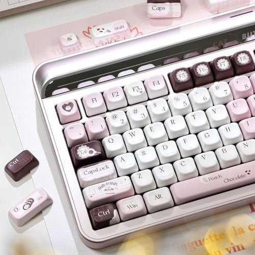 JOLINTAL 149 Touches Marron et Rose - Ensemble de Capuchons de Touches Mignons - Profil PBT MOA - Rond - Custom Dye Sublimation Cherry MX Keycap pour Clavier Mécanique