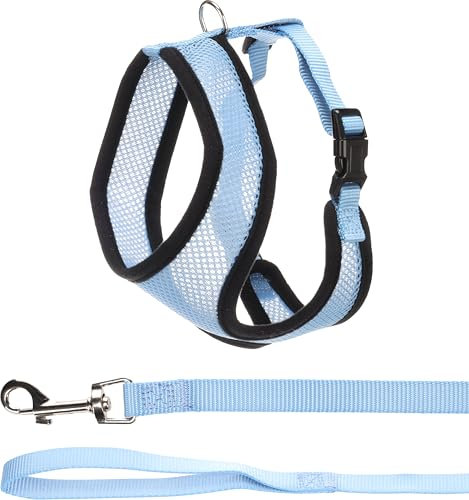 Flamingo Katzen-Geschirr mit Leine Harms – Blau – Größe A: 37 cm, B: 43–55 cm, C: 120 cm x 15 mm x 2 mm – Verstellbares Nylon-Geschirr mit atmungsaktivem Mesh – Inklusive Leine – Für große Katzen