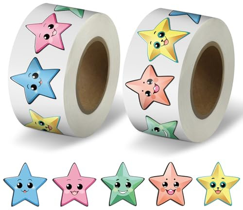 Suofuolef 1000 Stück Sterne Aufkleber, Lächeln Stern Sternaufkleber für Kinder, Selbstklebend Sticker für DIY Scrapbooking Dekoration