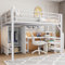 Hochbett, 140 * 200cm, Kleiderschrank, Regale, Ablageleiter, Schreibtisch, ohne Matratze, Weiß