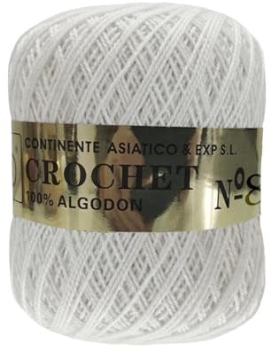 Filato di cotone n. 8 (100% cotone), matassa di lana fine 80 grammi, lana per uncinetto, maglia, artigianato, cucito, uncinetto, amigurumis, fai da te, (1, bianco)