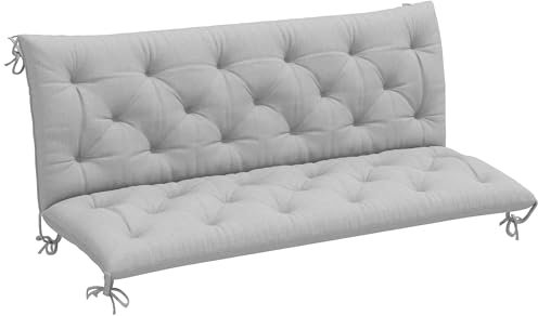 Outsunny 3 Seater Bench Cushion, Garden Chair Cushion with Back and Ties for Indoor and Outdoor Use, 98 x 150 cm, Light Grey