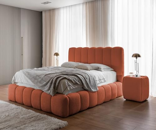 FURNISTAR Polsterbett Chloe mit Bettkasten, Bett 160x200, Doppelbett mit Stauraum und Lattenrost, Boxspringbett-Optik, ohne Matratze, Schlafzimmer - Orange